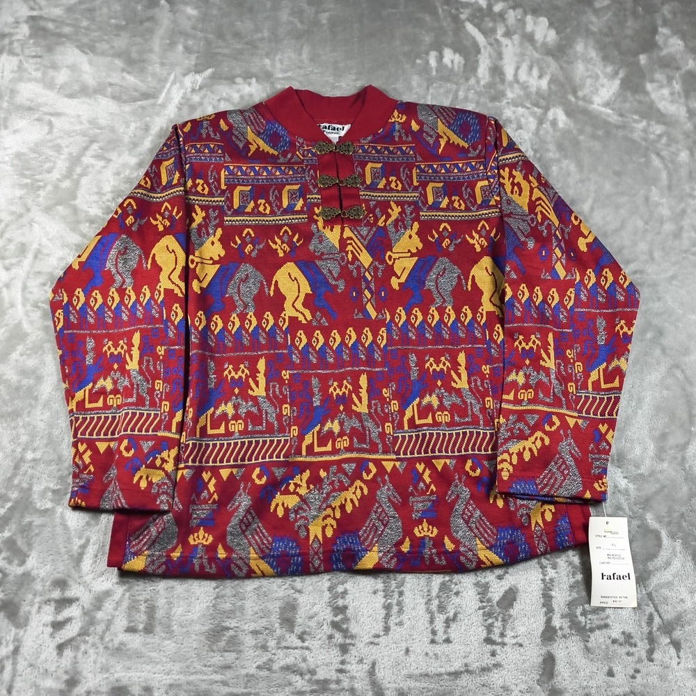 Vintage Aztec Top Womens PL Southwestern Metal Clasp Tunic 90s Tapestry Boho New